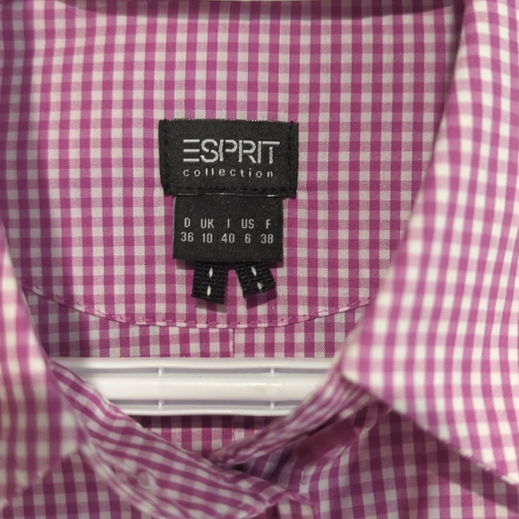 ESPRIT Collection Pink and White Gingham long sleeve Shirt Size 6 - Picture 3 of 3